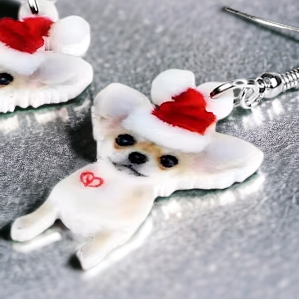 Adorable NWT Christmas Chihuahua Dangle Earrings - Perfect Gift for Dog Lovers! - Picture 2 of 6